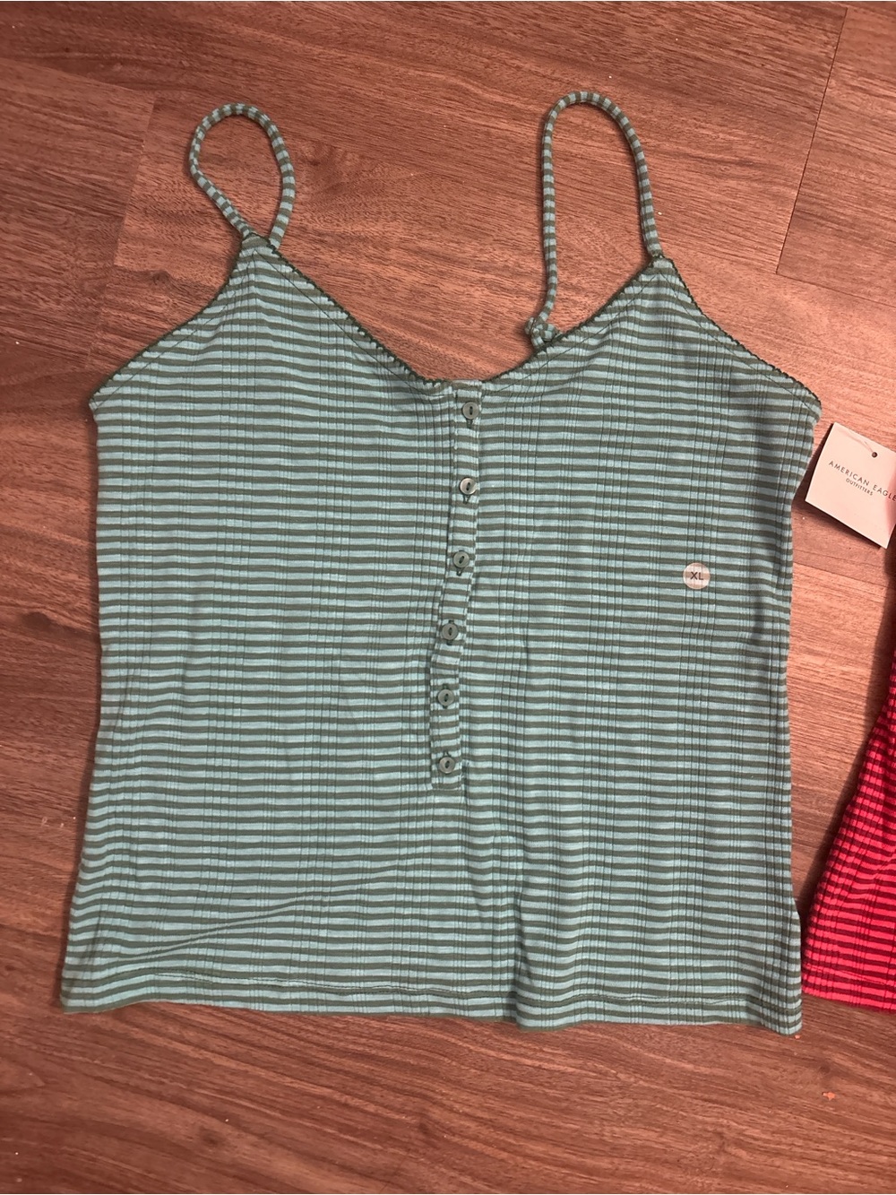American Eagle Outfitters Striped Button-Front Cami in Mint Green